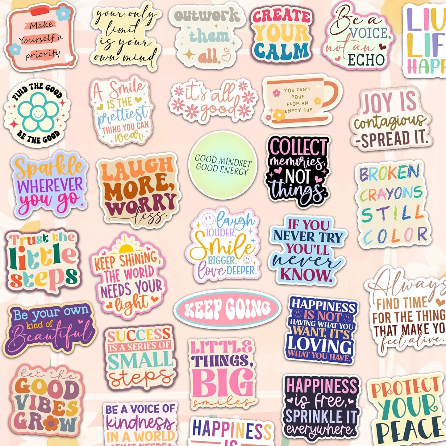 300Pcs Holographic Motivational Stickers Positive for Kids, Affirmation Sticker Pack for Water Bottles, Journalds, Notebooks, Scrapbook Vision Board Daily Positivity Quote for self Care