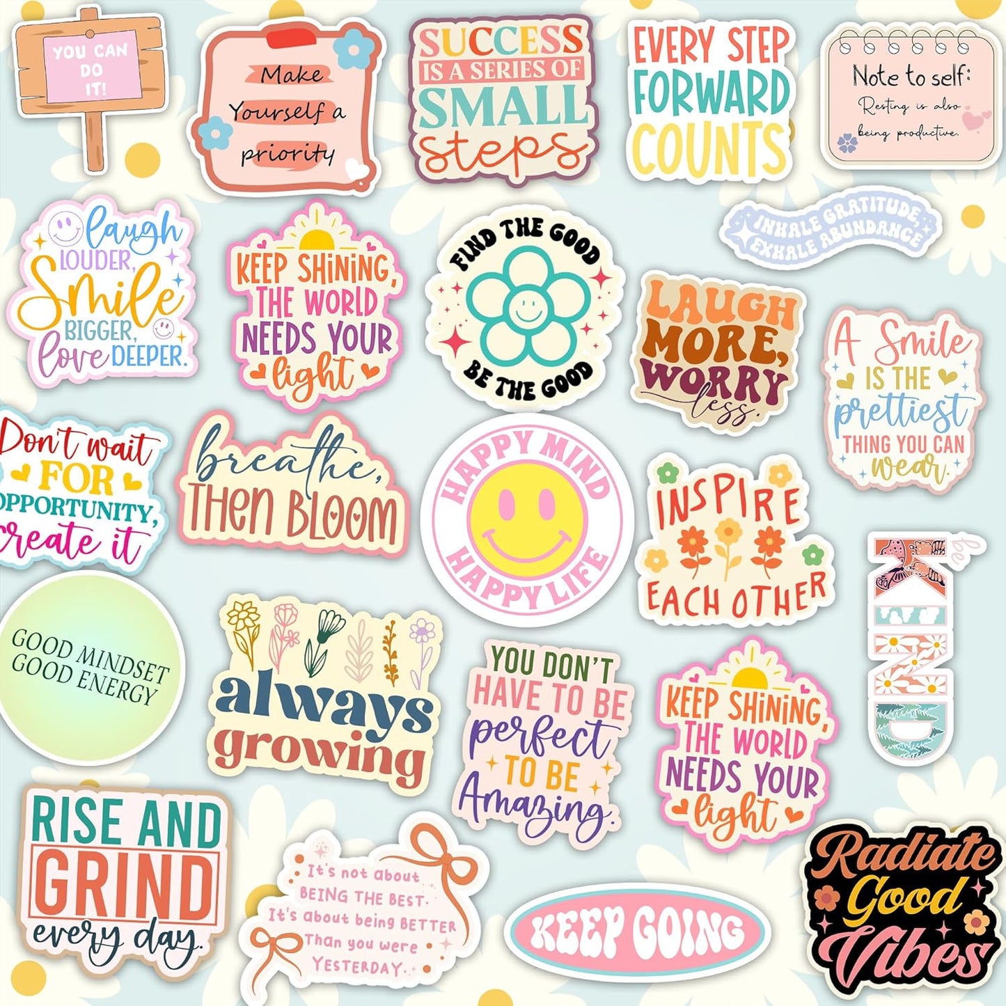 300Pcs Holographic Motivational Stickers Positive for Kids, Affirmation Sticker Pack for Water Bottles, Journalds, Notebooks, Scrapbook Vision Board Daily Positivity Quote for self Care