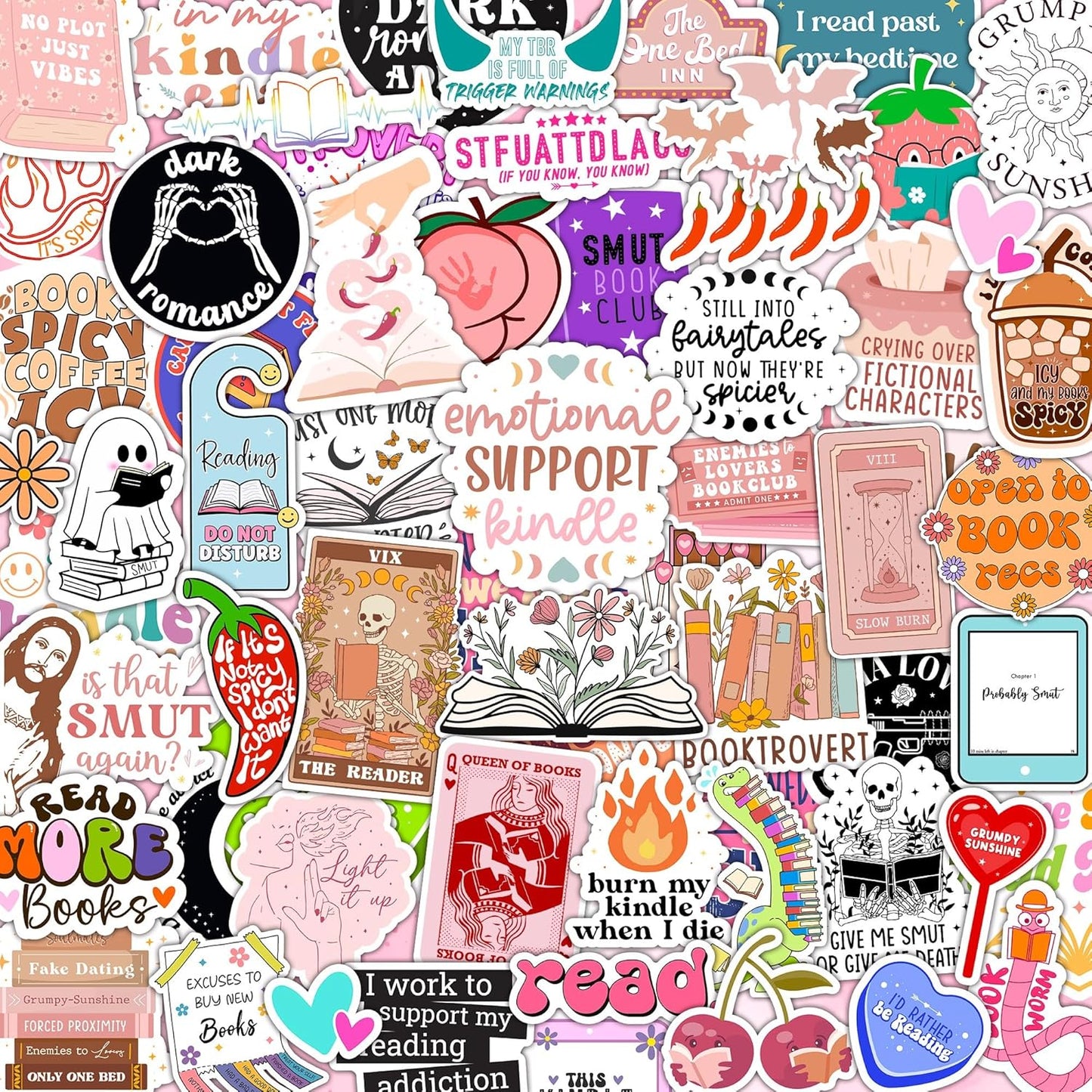 120 PCS Romance Book Stickers for Kindle, Holographic Smutty Bookish Sticker Pack for Readers Adult Spicy Booktok Vinyl Decals for Laptop IPAD Reader Water Bottle Girls Waterproof