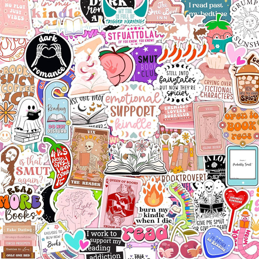 120 PCS Romance Book Stickers for Kindle, Holographic Smutty Bookish Sticker Pack for Readers Adult Spicy Booktok Vinyl Decals for Laptop IPAD Reader Water Bottle Girls Waterproof
