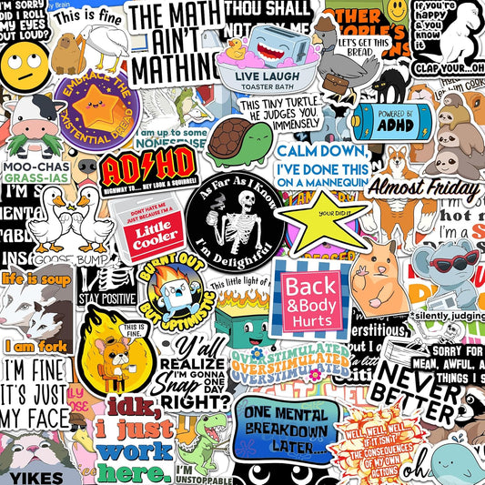 73 Pcs Funny Stickers for Adults Dirty Humor, Water Bottles Waterproof Cool Stickers for Laptop, Bumper, Phone, Hard Hats, Sarcastic, Scrapbooking (73)