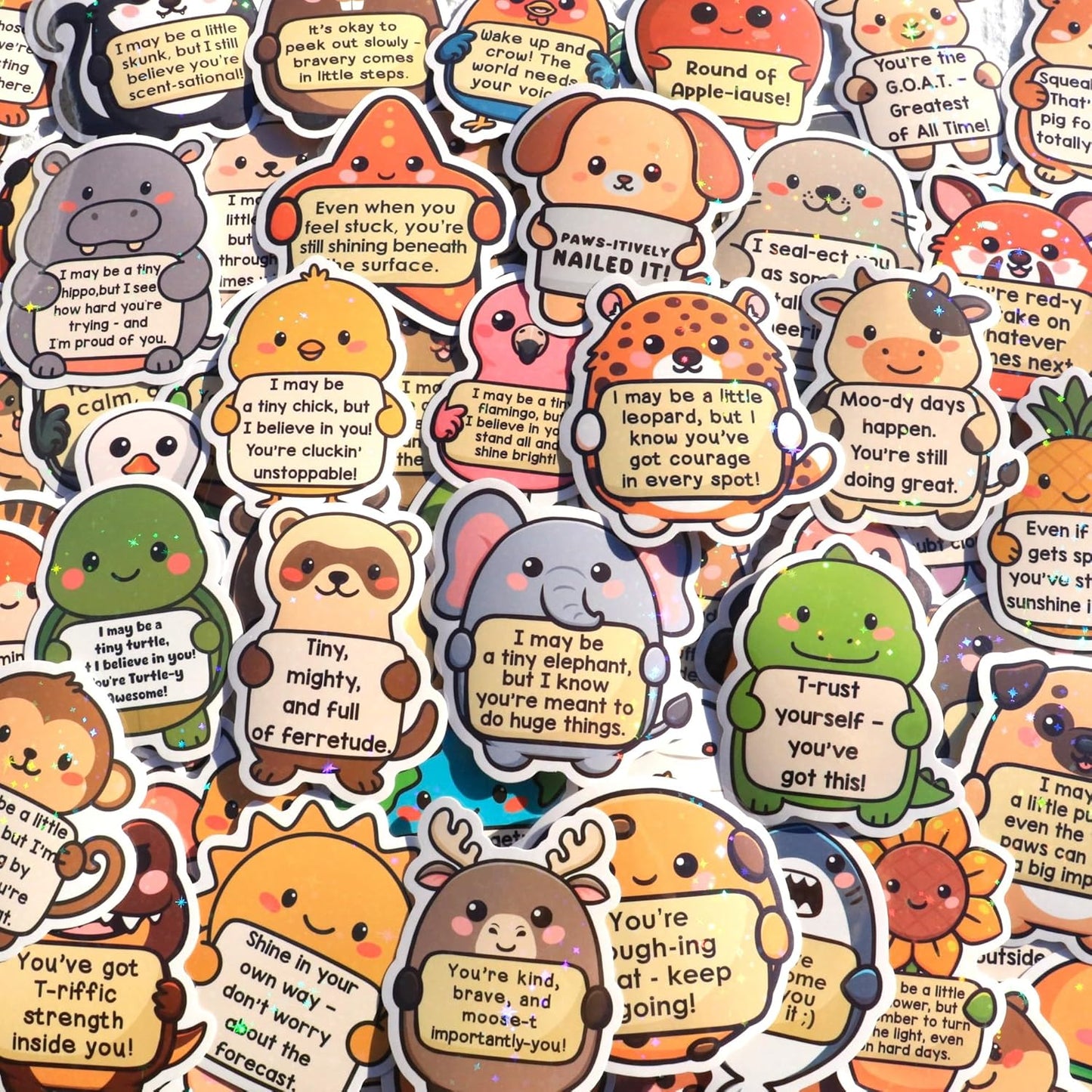 120PCS Holographic Emotional Support Affirmation Sticker Pack Tiny Cheer Squad for Adults or Kids Cute Inspirational Emotional Buddies for Water Bottles, Laptops, Phones, Positive Quote Vinyl