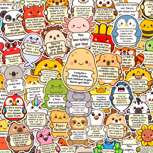 200Pcs Emotional Support Buddies Stickers, Positive Affirmation Sticker Pack, Cute Animal Vinyl for Water Bottle Laptop Computer Luggage... Inspirational Mental Health Decoration for Kids Teens