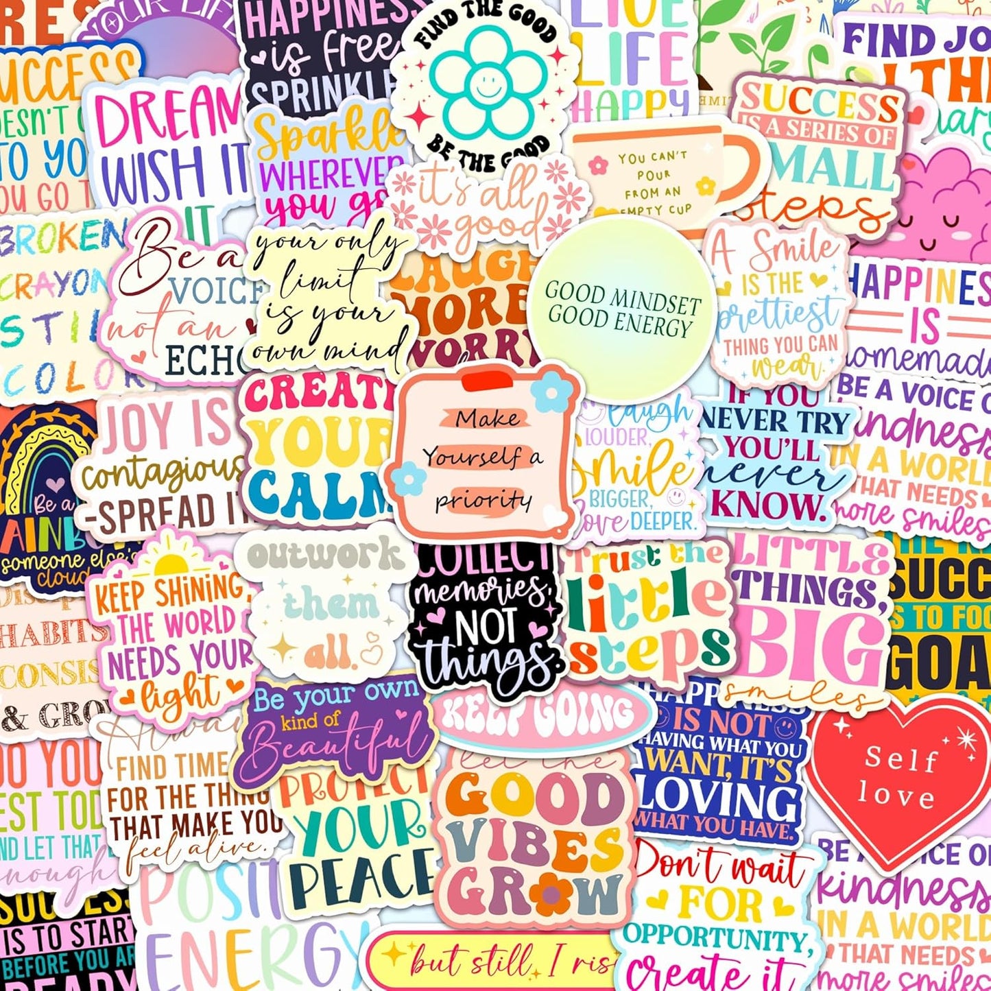 300Pcs Holographic Motivational Stickers Positive for Kids, Affirmation Sticker Pack for Water Bottles, Journalds, Notebooks, Scrapbook Vision Board Daily Positivity Quote for self Care