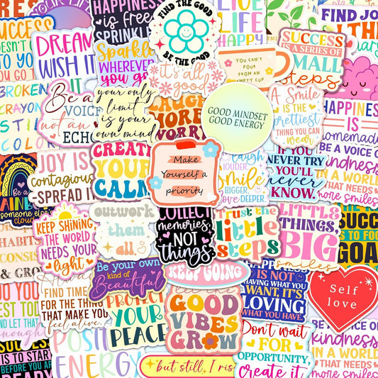 300Pcs Holographic Motivational Stickers Positive for Kids, Affirmation Sticker Pack for Water Bottles, Journalds, Notebooks, Scrapbook Vision Board Daily Positivity Quote for self Care