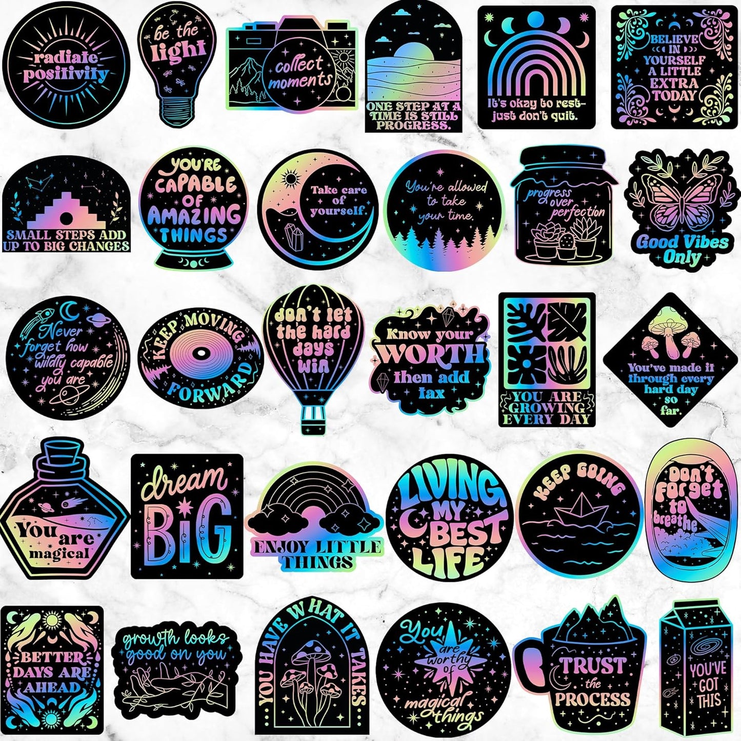 To the Stars Who Listen – Lumina Series Holographic Affirmation Stickers (100pcs)