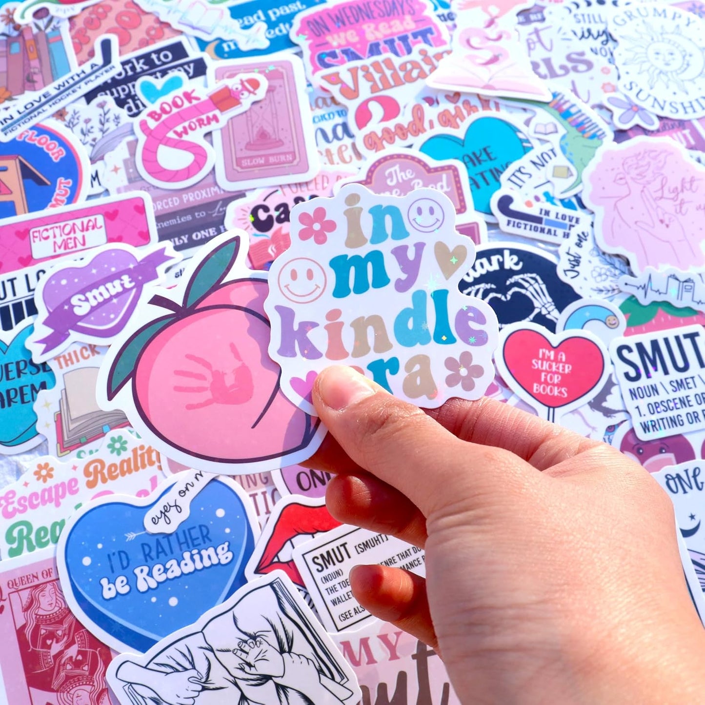 120 PCS Romance Book Stickers for Kindle, Holographic Smutty Bookish Sticker Pack for Readers Adult Spicy Booktok Vinyl Decals for Laptop IPAD Reader Water Bottle Girls Waterproof