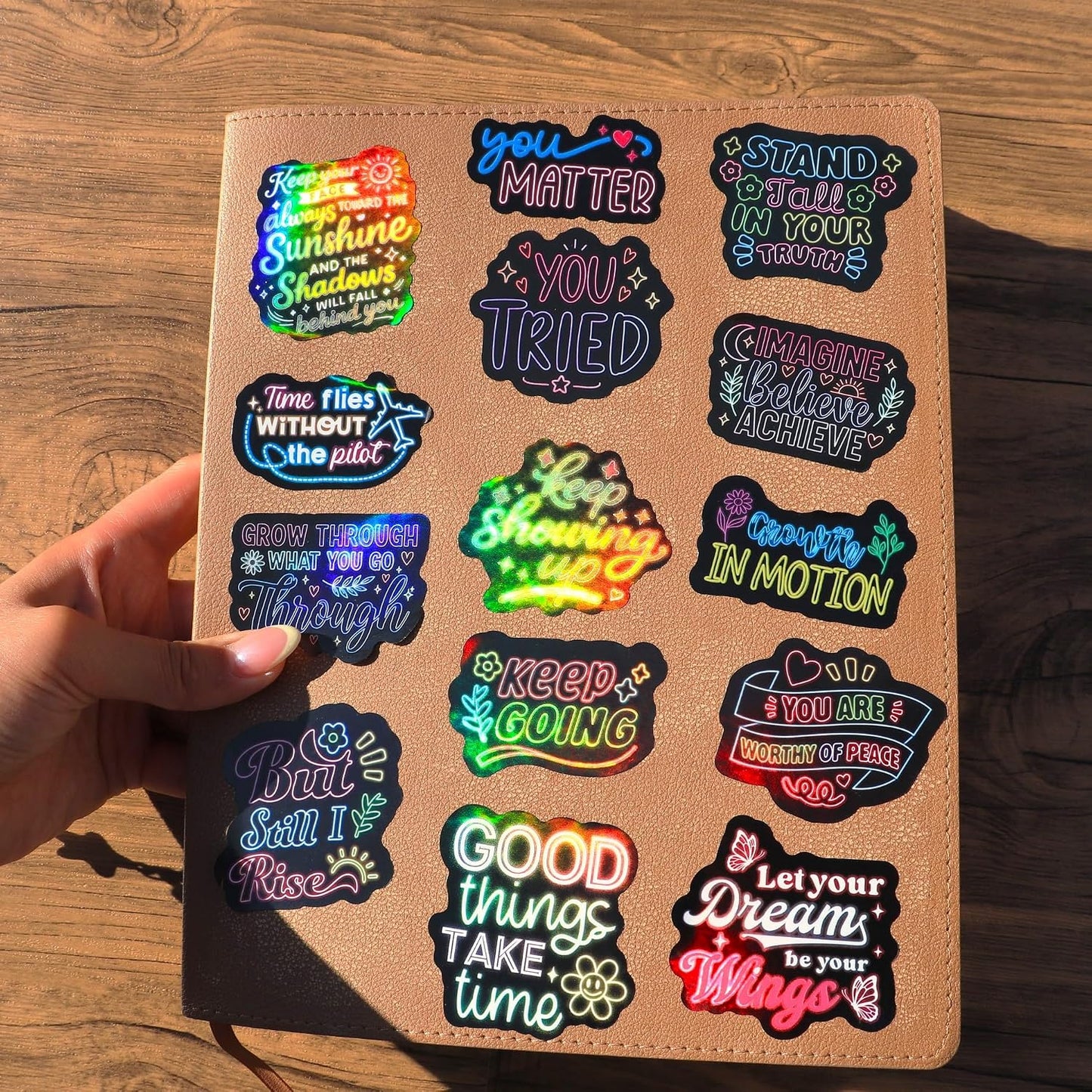 310 Neon Affirmation Stickers, Holographic Motivational Sticker Pack, Positive Journal Encouraging Shiny Quotes for Kids, Teachers, Classroom, Waterproof Scrapbook Supplies