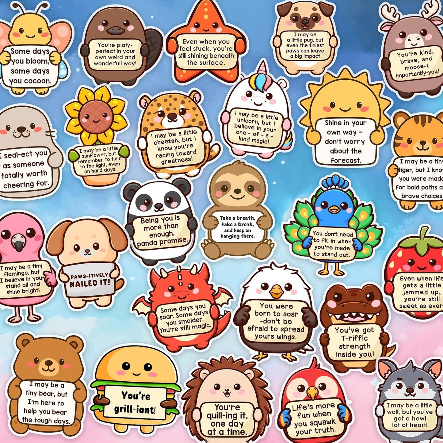 120PCS Holographic Emotional Support Affirmation Sticker Pack Tiny Cheer Squad for Adults or Kids Cute Inspirational Emotional Buddies for Water Bottles, Laptops, Phones, Positive Quote Vinyl