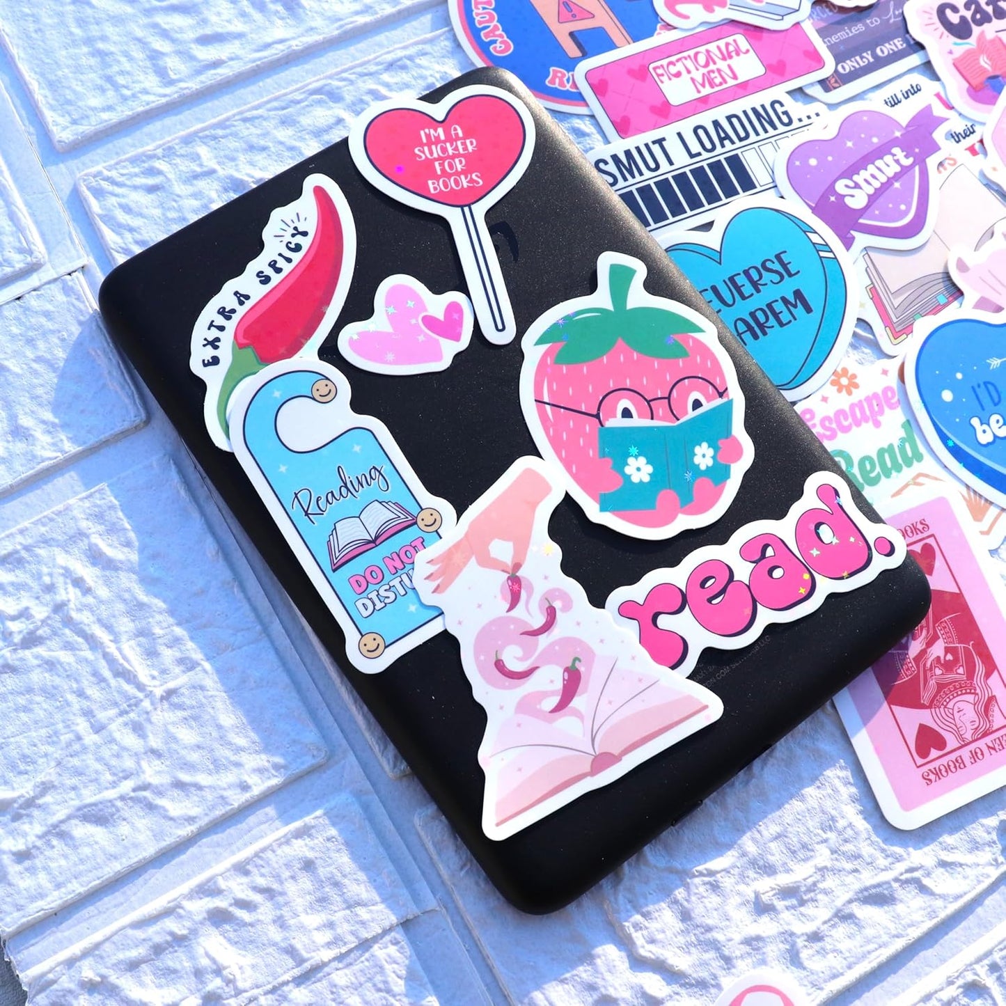 120 PCS Romance Book Stickers for Kindle, Holographic Smutty Bookish Sticker Pack for Readers Adult Spicy Booktok Vinyl Decals for Laptop IPAD Reader Water Bottle Girls Waterproof