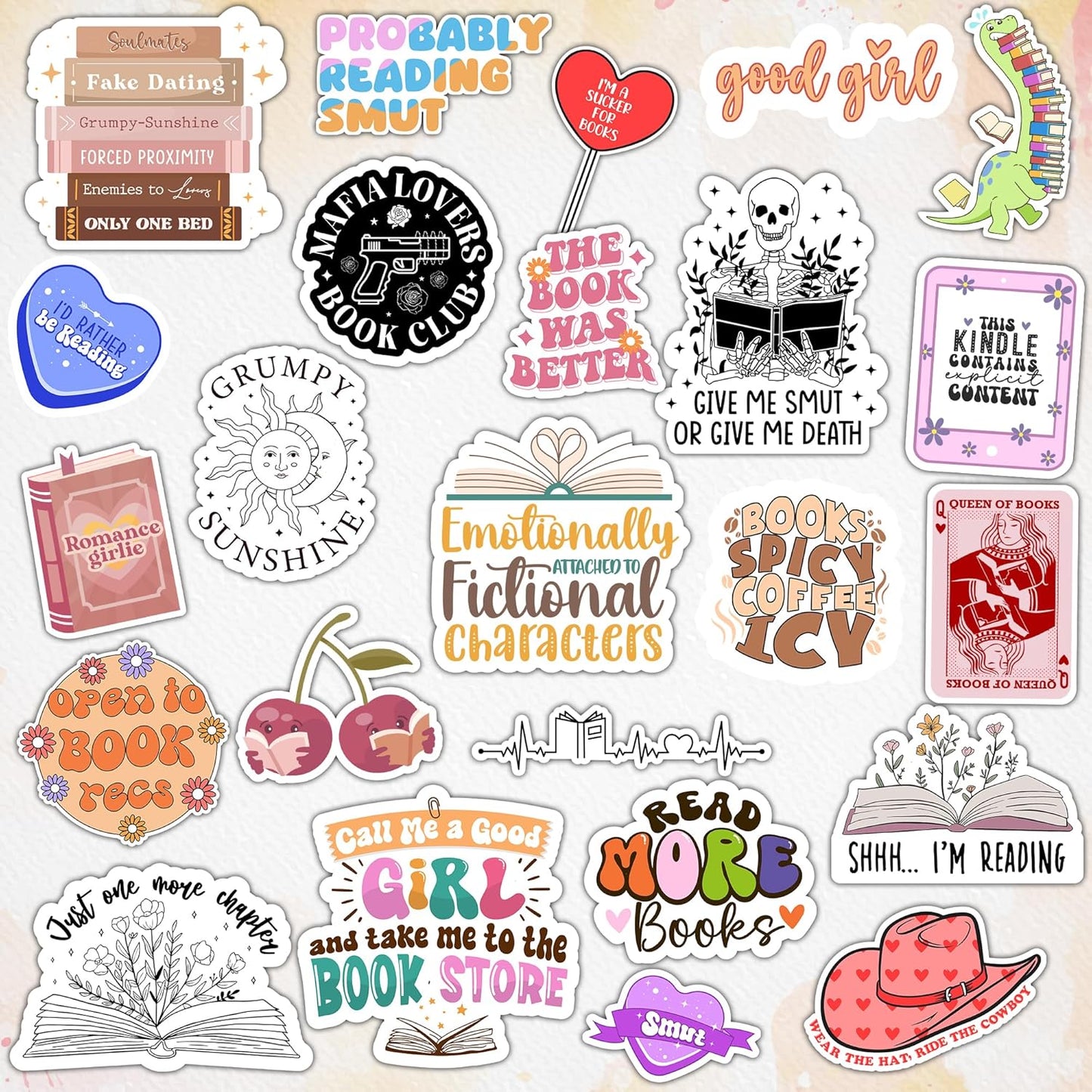 120 PCS Romance Book Stickers for Kindle, Holographic Smutty Bookish Sticker Pack for Readers Adult Spicy Booktok Vinyl Decals for Laptop IPAD Reader Water Bottle Girls Waterproof
