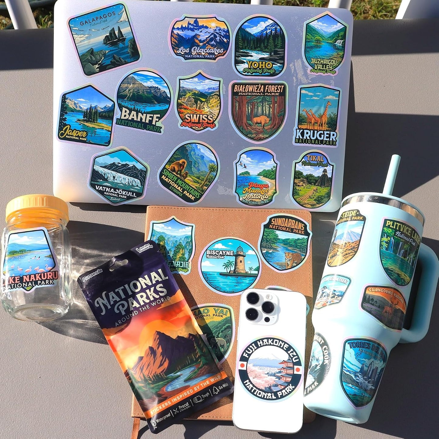 100 Pcs National Parks Around The World Sticker Pack, Outdoor Nature Camping Hiking Inspired Waterproof Decals for Water Bottles Laptop Car