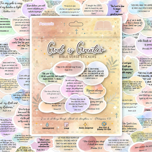 224PC Christian Bible Verse Stickers Watercolor – Bible Decor, Faith Inspired Inspirational Journaling & Study Stickers for Water Bottles, Laptops, Notebooks & Scrapbooking – Waterproof