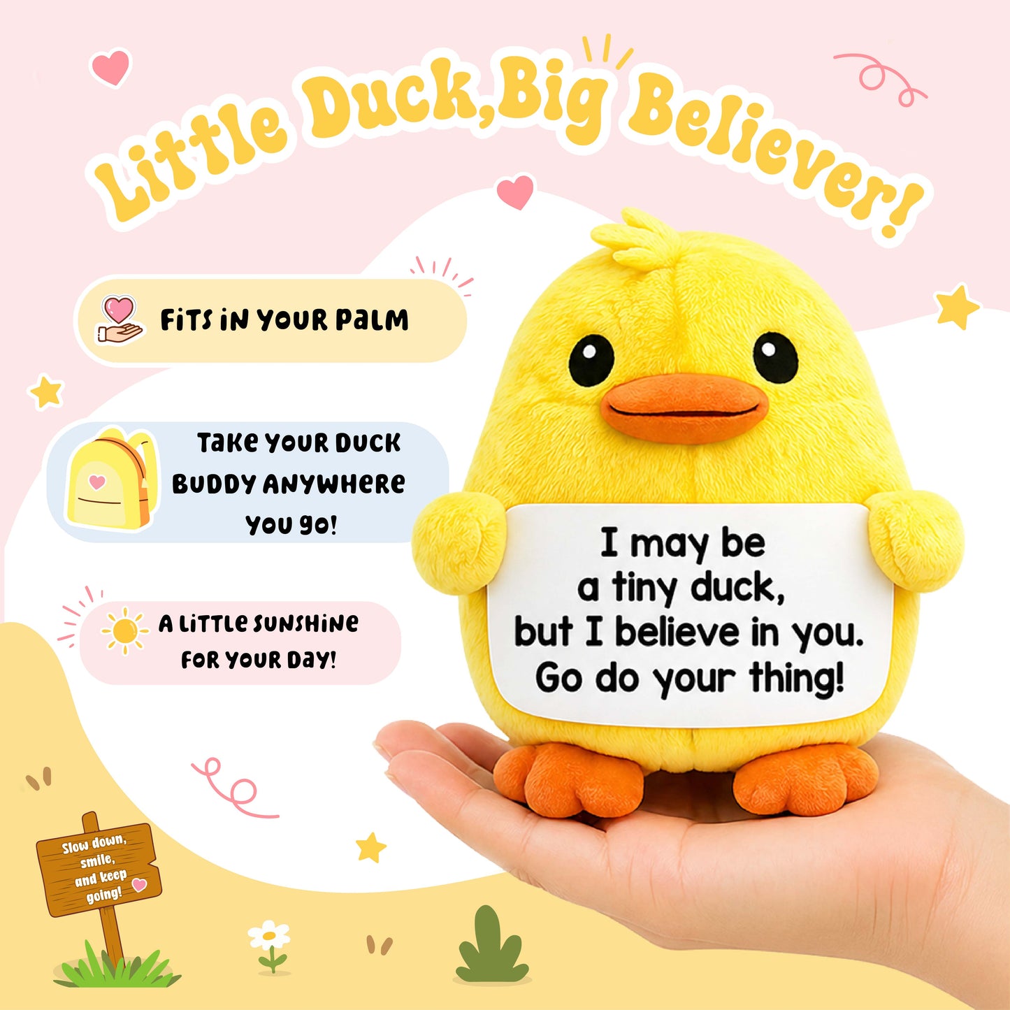 ScoopUp Squad Plush Duck - Positive Birthday Gift for Women Men Teacher, ScoopUp Squad Uplifting Affirmation with 30 Cards, Emotional Funny Supportive Messages for Friends, Family, Coworker
