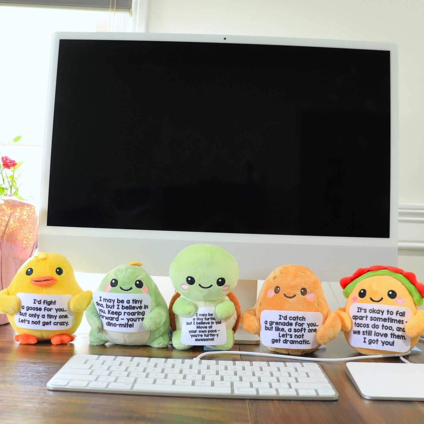 ScoopUp Squad Plush Dino - Positive Birthday Gift for Women Men Teacher, ScoopUp Squad Uplifting Affirmation with 30 Cards, Emotional Funny Supportive Messages for Friends, Family, Coworker