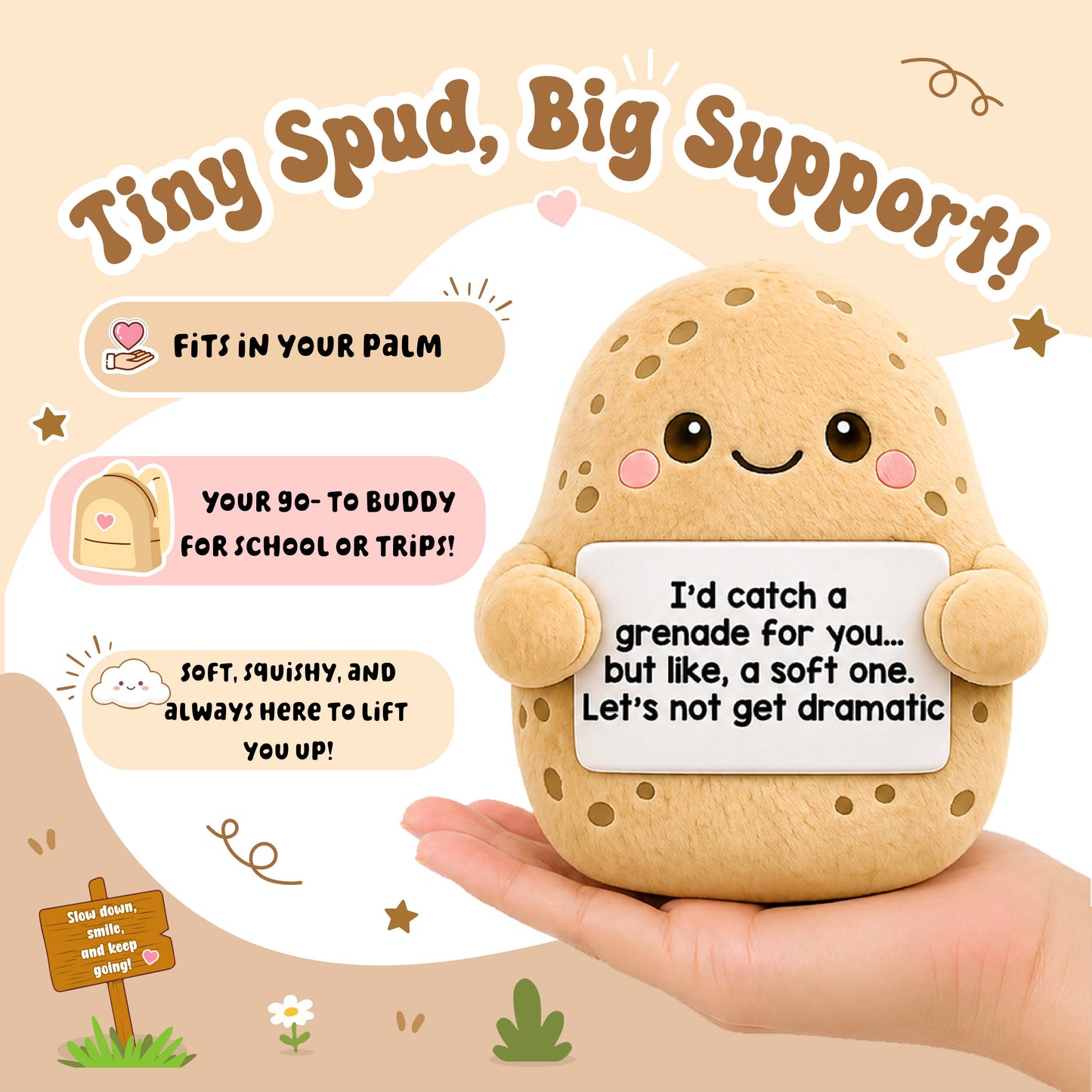 ScoopUp Squad Plush Potato - Positive Birthday Gift for Women Men Teacher, ScoopUp Squad Uplifting Affirmation with 30 Cards, Emotional Funny Supportive Messages for Friends, Family, Coworker