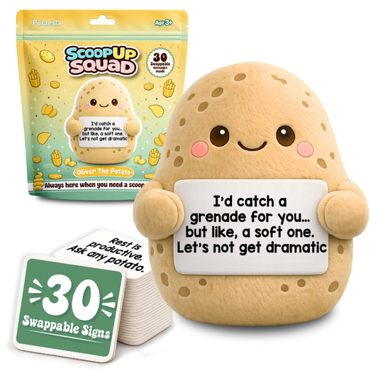 ScoopUp Squad Plush Potato - Positive Birthday Gift for Women Men Teacher, ScoopUp Squad Uplifting Affirmation with 30 Cards, Emotional Funny Supportive Messages for Friends, Family, Coworker