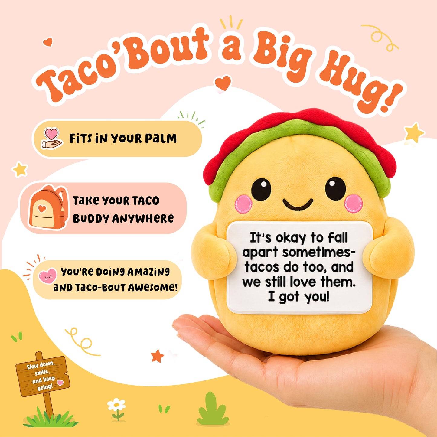 ScoopUp Squad Plush Taco - Positive Birthday Gift for Women Men Teacher, ScoopUp Squad Uplifting Affirmation with 30 Cards, Emotional Funny Supportive Messages for Friends, Family, Coworker