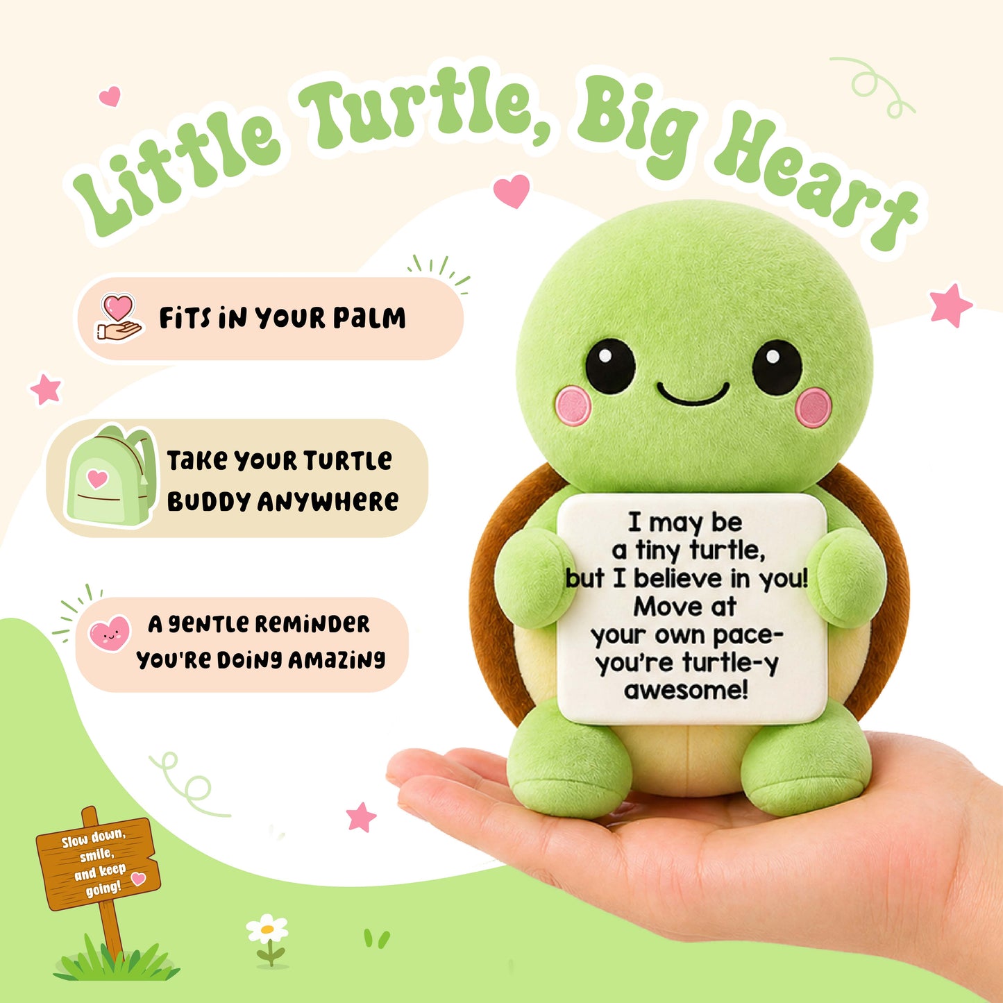 ScoopUp Squad Plush Turtle - Positive Birthday Gift for Women Men Teacher, ScoopUp Squad Uplifting Affirmation with 30 Cards, Emotional Funny Supportive Messages for Friends, Family, Coworker