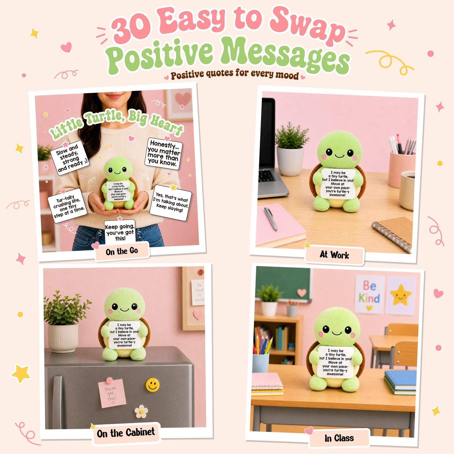 ScoopUp Squad Plush Turtle - Positive Birthday Gift for Women Men Teacher, ScoopUp Squad Uplifting Affirmation with 30 Cards, Emotional Funny Supportive Messages for Friends, Family, Coworker