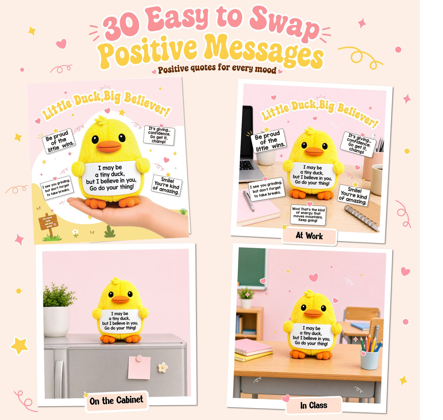ScoopUp Squad Plush Duck - Positive Birthday Gift for Women Men Teacher, ScoopUp Squad Uplifting Affirmation with 30 Cards, Emotional Funny Supportive Messages for Friends, Family, Coworker