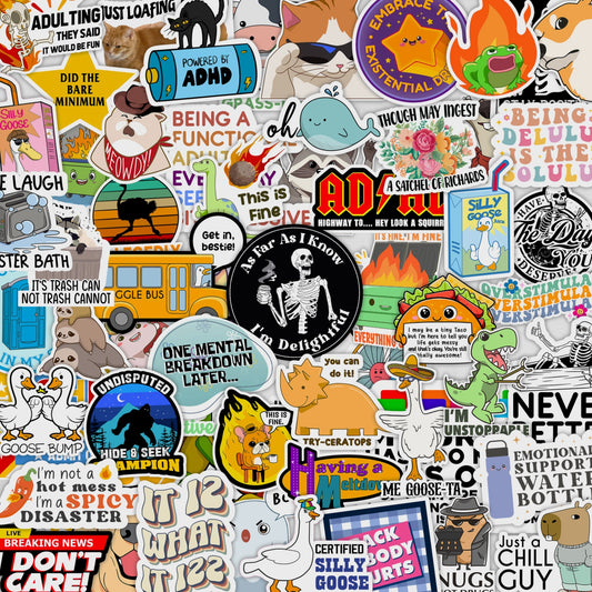 225PCS Funny Holographic Stickers for Adults, Waterproof Vinyl Pack Sarcastic Relatable Meme Decals for Laptop, Water Bottle, Phone, Kindle, Journal, Scrapbooking, No Repeats (225PC Hot Mess)